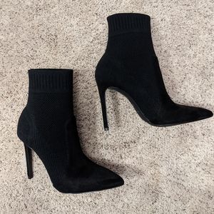 Black sock heeled boots